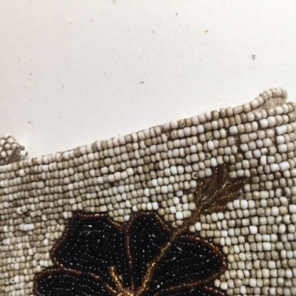 Floral Hand Beaded Wallet Change Purse Browns Black 4.75"x4" - Picture 6 of 7